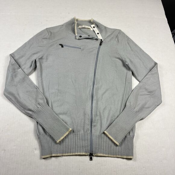 Athleta Wool Blend Moto Full Zip Sweater Jacket Blue Asymmetrical Ribbed Medium - Picture 1 of 11